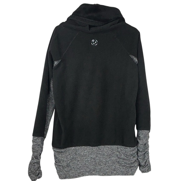 Lululemon Don’t Hurry Be Happy Black & Heather Grey Cowl Neck Fleece Pullover 6 - Picture 5 of 8